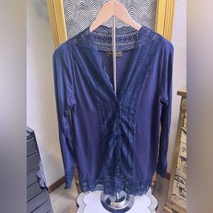 Cottonworld Women's Navy Lace Trim Cardigan